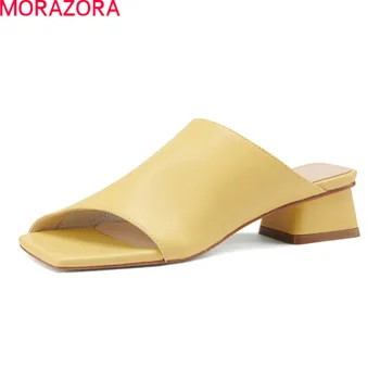 MORAZORA 2021 Nova Chegada Mulheres Chinelos de Couro Genuíno Confortável Senhoras Mulas Sapatos de Verão, de Cor Sólida Causal Sapatos