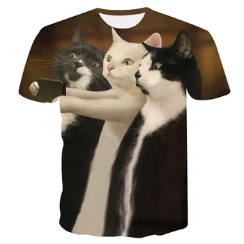 Senhoras verão gato dos desenhos animados t-shirts 3D animal gráfico T-shirt a Todos os homens e mulheres Respirável T-shirts Harajuku camisa de manga curta