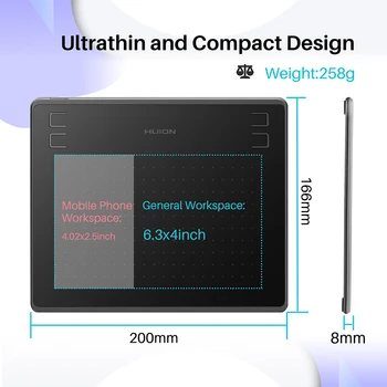 HUION HS64 6x4 Cm de Desenho Gráfico Comprimidos Telefone Tablet Pen Tablet com Bateria Livre de Caneta para Android, Windows, macOS