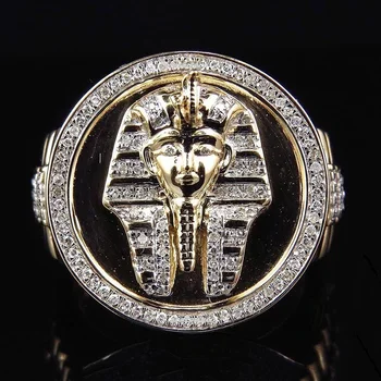Vintage Golden Egito Tutankamon Anel de Hiphop Homens do Antigo Faraó Bling zircônia Cúbica Anéis Retro Étnico Egípcio Motociclista Jóias