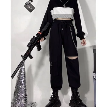 Moda Cool Mulheres Conjunto De Mulheres De Calças Cargo Harajuku Calças Punk Calças Para Mulheres 