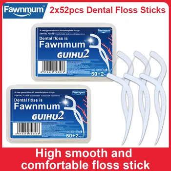 Fawnmum Fio Dental 2X52 Super Fino Adultos de Alta Suave Fio Dental Vara Palito Dental Especial Escova Interdental Limpar os Dentes