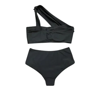Bikini Mulheres de Um ombro-Moldado no Peito Swimwear moda praia Duas Peças Swimsuit bikini tiro alto maillot de bain 2 inútil femme