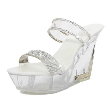 Mclubgirl 10cm Boate Salto Alto Pearl Diamond Sapatos femininos Passarela de Pole Dance Sapatos de Cristal Único Partido Sapatos LFD-1101-10