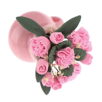 1:12 Casa De Bonecas Em Miniatura Cravo Planta De Vaso De Flores Pote De Simulação Cor-De-Rosa Flor Cravo Modelo Para Decoração De Casa De Bonecas Novo