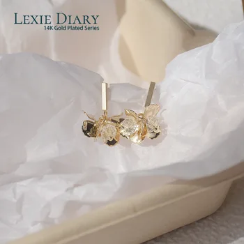 Lexie Diário de Moda de Luxo 14k Real, Banhado a Ouro Brinco Pétala de Cristal para Mulheres Acessório Jóia de Presente de Casamento