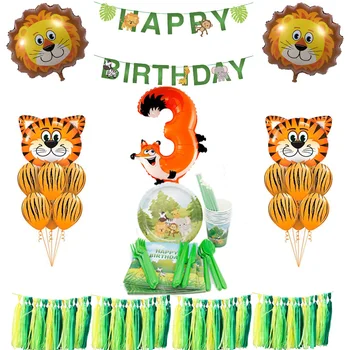 Verde Animal Aniversário do conjunto de Jugle Tema Balões Folha da Linha de Tigre Cabeça de hélio Globos Festa de Aniversário, Decorações de Brinquedos de Ar balon