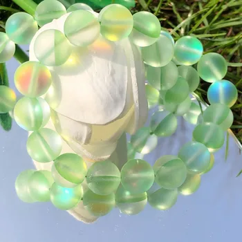 Natural polonês Dull Verde Fosco pedra da Lua Esferas Glitte Áustria Vidro de Cristal Solto Espaçador Miçangas Para Fazer Jóias Pulseira de Diy