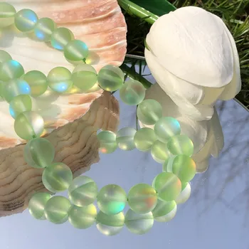 Natural polonês Dull Verde Fosco pedra da Lua Esferas Glitte Áustria Vidro de Cristal Solto Espaçador Miçangas Para Fazer Jóias Pulseira de Diy