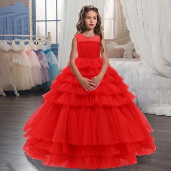 2021 Longo Lace Girl Vestidos para Festa de Casamento de Crianças Vestido de Criança Roupas de Dama de honra Flor Menina Vestido de Noite Traje de 10 A 12 Anos