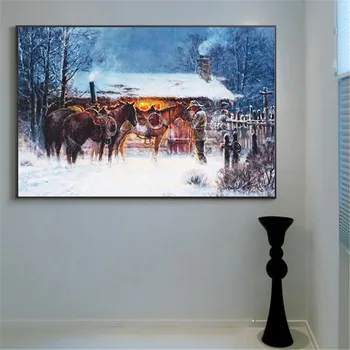 Western Cowboy Cavalo de Inverno de Decoração de Casa de HD, Tela de Impressão, Imagem de Arte da Parede Cartaz