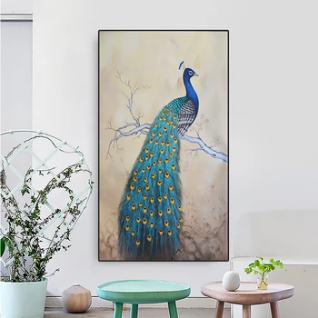 Arte moderna, pintura bonito do peacock e árvore de pano, pintura de cartazes e estampas para casa sala de estar decoração de parede pintura