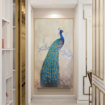 Arte moderna, pintura bonito do peacock e árvore de pano, pintura de cartazes e estampas para casa sala de estar decoração de parede pintura
