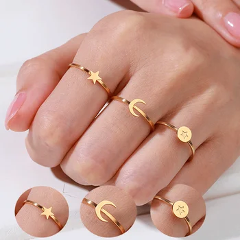 Constelações anel de aço inoxidável do par de anéis para as mulheres, coração estrela Zircão anel feminino homens acessórios de jóias jóias de casamento