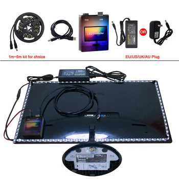 Fácil de DIY Ambiente RGB WS2812B LED Strip Arduino Monitor de PC Sonho Computador luz de fundo do Ecrã de Iluminação WS2812 SEM Solda 1M~5M Kit