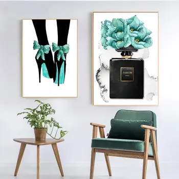 Moda Frasco de Perfume Cartaz de salto Alto Sapatos de Lona de Pintura Sacola de Livro de Arte de Impressão Nórdicos Parede a Imagem Para Decoração de Sala de estar
