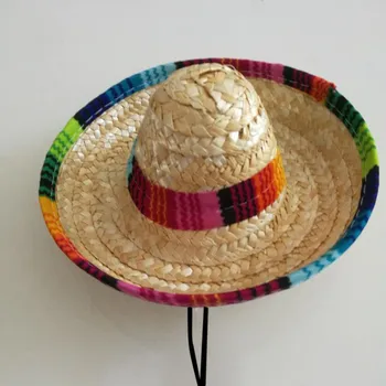 Gato de estimação do arco-íris Chapéu de Palha com ajuste de Elástico de Corda de Palha Briad Gatinho Headwear Hat Cap México Sombrero De Copa