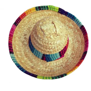 Gato de estimação do arco-íris Chapéu de Palha com ajuste de Elástico de Corda de Palha Briad Gatinho Headwear Hat Cap México Sombrero De Copa