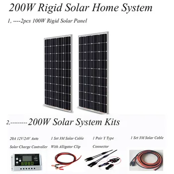100w 200W Portáteis do Painel Solar 18V Rígida de Têmpera de Vidro Monocristalino de Célula Solar de Alta Energia Para a Casa de Telhado de 1000w Kit Painel de Sistema