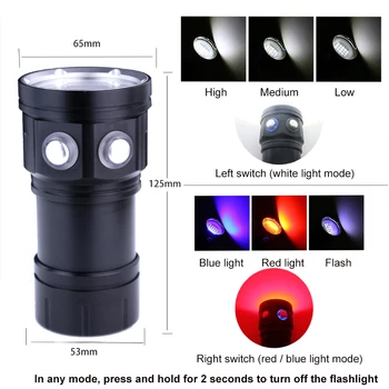 LED Mergulho Lanterna Tocha 20000Lumens 6 x XHP70 Iluminação Subaquática 100m Impermeável Tático Tocha Para o Vídeo da Câmera com a Luz de Preenchimento