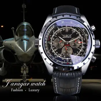 Jaragar Automático Mecânico Calendário de Relógios do Esporte Piloto Design Homens Relógio de Pulso Superior a Marca de Moda de Luxo Masculino Relógio de Couro
