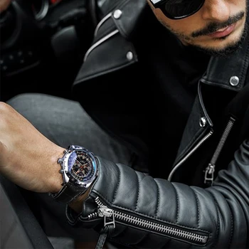Jaragar Automático Mecânico Calendário de Relógios do Esporte Piloto Design Homens Relógio de Pulso Superior a Marca de Moda de Luxo Masculino Relógio de Couro