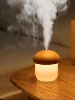 Grão de madeira Mini Cogumelo Umidificador de Ar do Difusor de óleos Essenciais de Aromaterapia Umidificador Ultra-sônico USB Fabricante de Neblina com Luz Quente