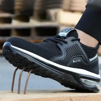 Indestrutível Homem Calçado De Segurança De Luz De Non-Slip Trabalho Tênis Respirável Sapatos De Homens De Aço Do Dedo Do Pé Da Prova Da Punctura A Malha De Ar De Botas De Segurança