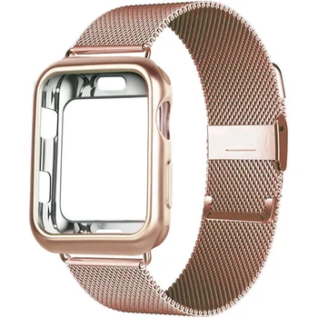Capa+Correia Para a Apple faixa de Relógio de 40mm 44mm 38mm 42mm Milanese loop Cinta de Aço Inoxidável Para a Apple Faixa de Relógio de Luxo iWatch 6 SE