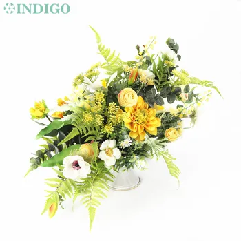 ÍNDIGO - 1 Conjunto de Crisântemo Amarelo com Flores Artificiais Arranjo Bonsai Buquê peça Central Aquecimento da Casa Dom Decoração
