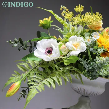 ÍNDIGO - 1 Conjunto de Crisântemo Amarelo com Flores Artificiais Arranjo Bonsai Buquê peça Central Aquecimento da Casa Dom Decoração