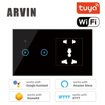 Arvin Tuya Soquete Universal UE EUA reino UNIDO AU wi-Fi Smart Switch Toque de Parede de LED Interruptor de Luz 2Gang 95V-240V Trabalho com a Inicial do Google Alexa
