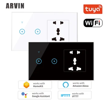 Arvin Tuya Soquete Universal UE EUA reino UNIDO AU wi-Fi Smart Switch Toque de Parede de LED Interruptor de Luz 2Gang 95V-240V Trabalho com a Inicial do Google Alexa