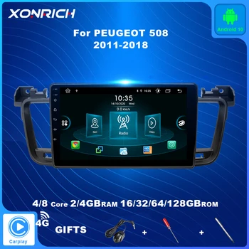 Android 10.0 4G+128G auto-Rádio Leitor Multimídia Peugeot 508 2011-2018 de Navegação GPS Não 2din Autoradio DSP RDS IPS Carplay