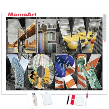 MomoArt 5D Diamante Pintura Completa Praça de Texto Diamante Mosaico de NOVA YORK Bordado de Ponto de Cruz, Bordado Artesanal Presente