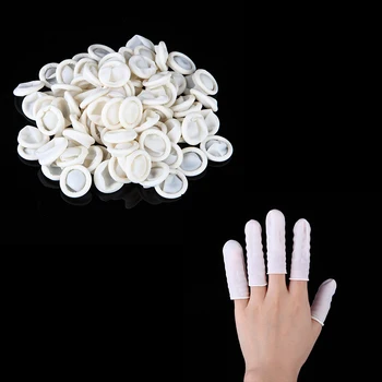 100Pcs/Bag Branco Nail Art Manicure Perdicure de Látex de Borracha do Dedo do Berço Protetor de Luvas de Ferramentas