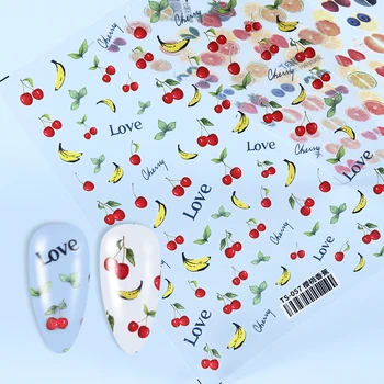 5D Adesivos de Unhas em alto Relevo Desenhos de Frutas Morango, Cereja Fina Decalques Para o Verão Manicure em Gel polonês Unhas Acessórios RK130052