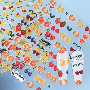 5D Adesivos de Unhas em alto Relevo Desenhos de Frutas Morango, Cereja Fina Decalques Para o Verão Manicure em Gel polonês Unhas Acessórios RK130052