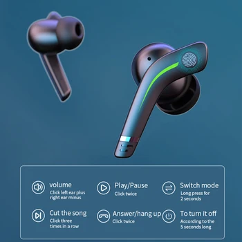 Camaroca Bluetooth Fones de ouvido 5.1 TWS Fones de ouvido para Jogos 9D Estéreo de Esportes Fones de ouvido sem Fio Impermeável de Cancelamento de Ruído Fones de ouvido