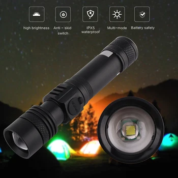 Portátil T6 Táticas Militares COB LED Lanterna 20000LM 18650 Zoomable Impermeável Sem Bateria USB de Recarga Lanterna
