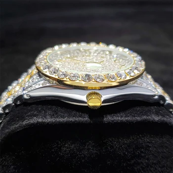 MiSSFOX Relógios de Pulso de Luxo Para o Homem de Ouro E Prata Homens Rodada do Relógio de Aço Inoxidável de Grande Diamnd Moldura dos Homens Relógios de Quartzo