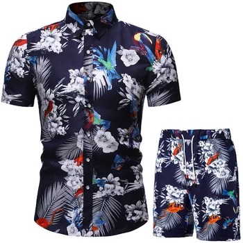 Camisa havaiana Calções de Praia de Verão de roupas masculinas da Flor Impresso Treino de Conjunto Plus Size Vestimentas de 2 Conjuntos de peças de Férias Roupas 3XL