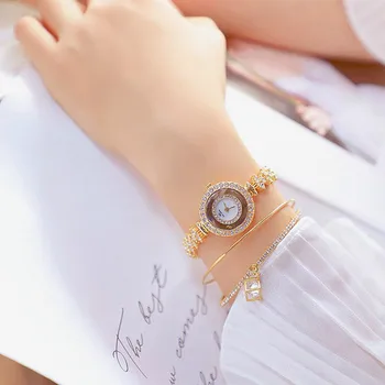 Nova Ouro De Rosa Do Bracelete De Assistir A Mulher De Cristal De Quartzo Relógios De Senhoras Marca De Topo Do Luxo Feminino Relógio De Pulso Da Menina Relógio Zegarek Damski