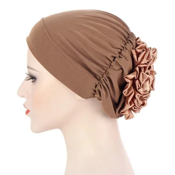 2021 Trecho Interior Hijab Caps Muçulmano Chapéu, Turbante Femme Musulman Turbante Pronto Para Usar O Hijab Bonnet Flor Indiana Headwrap