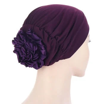 2021 Trecho Interior Hijab Caps Muçulmano Chapéu, Turbante Femme Musulman Turbante Pronto Para Usar O Hijab Bonnet Flor Indiana Headwrap