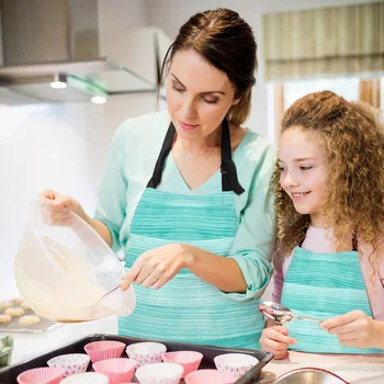 Turquesa Placa de Madeira Aventais de Cozinha Chef Mulher para Crianças de Decoração de Casa de Avental Terno Luvas de Cozinha Cozimento Cintura Bib Ferramenta