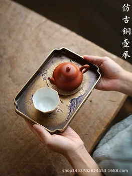 Tarde Handmade Chinesa Bandeja de Chá Bonito Tabela de Ouro Decorativos, Bandejas de Chá de Servir, Servindo Bandeja Comida Cozinha Teaware DL60CP