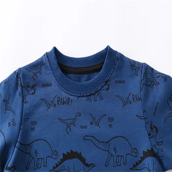 Saltar Metros de Dinossauros para Crianças Blusas Para o Outono Moda Primavera Meninos de Algodão Sweatershirts Crianças Camisas, Tops