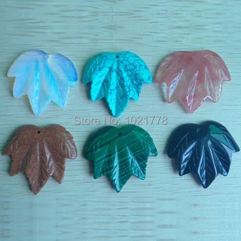 2017 Moda Esculpida Misto de Pedra natural maple leaf encantos Pingentes ajuste Colar de jóias que faz 6pcs/lote de Atacado frete Grátis