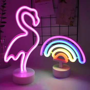 USB Sinal de Néon do DIODO de Luz Flamingo Unicórnio Estrelas, Lua Cacto Forma Lâmpada Decoração de uma Festa em Casa de Mesa, a Luz da Noite Decoração Presentes Crianças